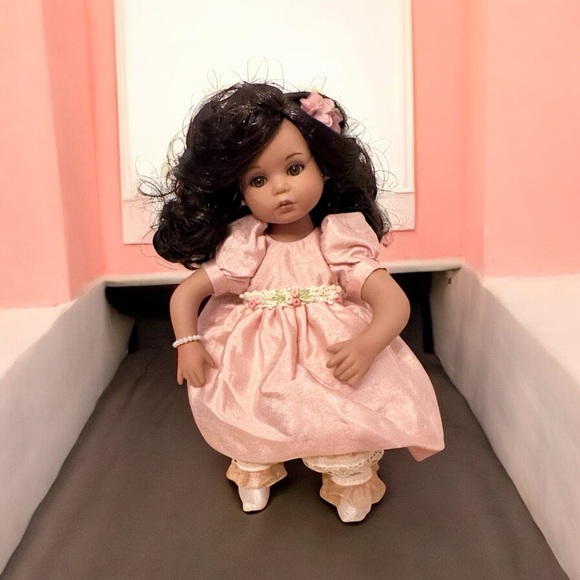 Marie Osmond Other - Marie Osmond Tiny Tot Doll Dark Brown Hair Pink Dress With Flowers